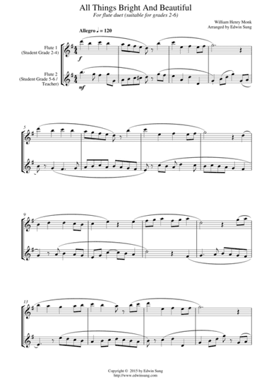 All Things Bright And Beautiful (for flute duet, suitable for grades 2-6) (arr. Edwin Sung)