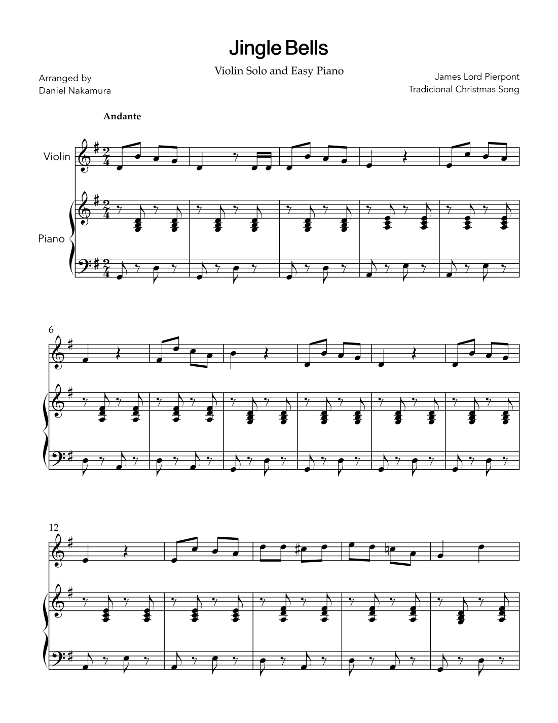 Jingle Bells (for violin solo, with piano) (arr. Daniel Nakamura)