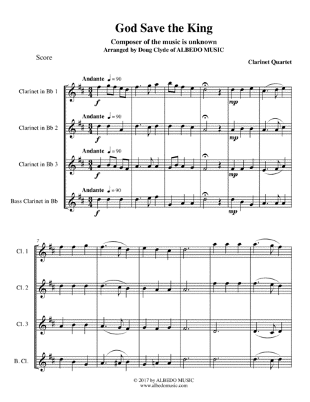 God Save the King for Clarinet Quartet (arr. Doug Clyde)