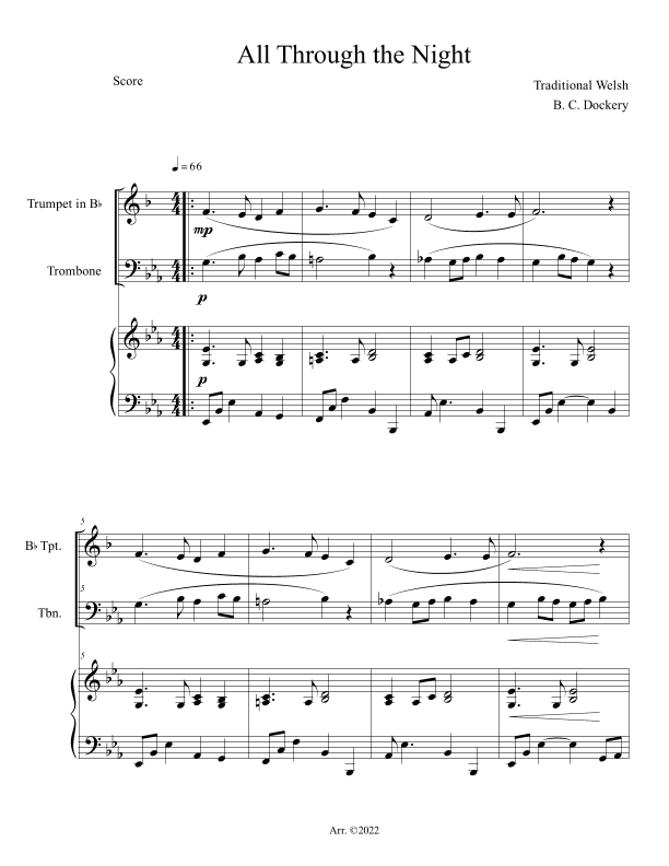 All Through the Night (Trumpet and Trombone Duet with Piano Accompaniment) (arr. B. C. Dockery)
