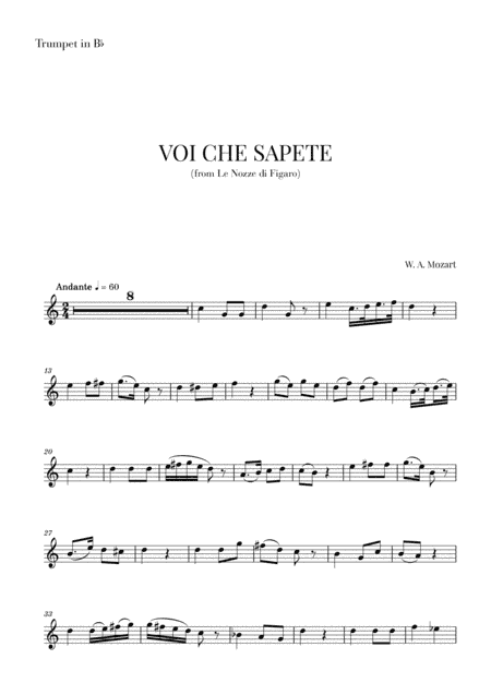 Mozart - Voi Che Sapete (for Trumpet) (arr. Cadenza Editions)