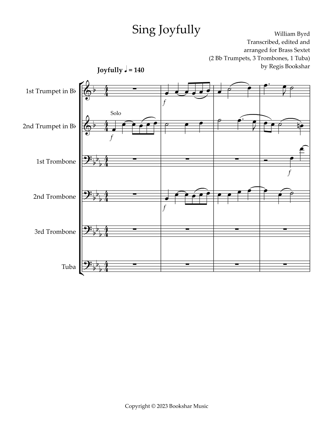 Sing Joyfully (Eb) (Brass Sextet) (2 Trp, 3 Trb, 1 Tuba) (arr. Regis Bookshar)