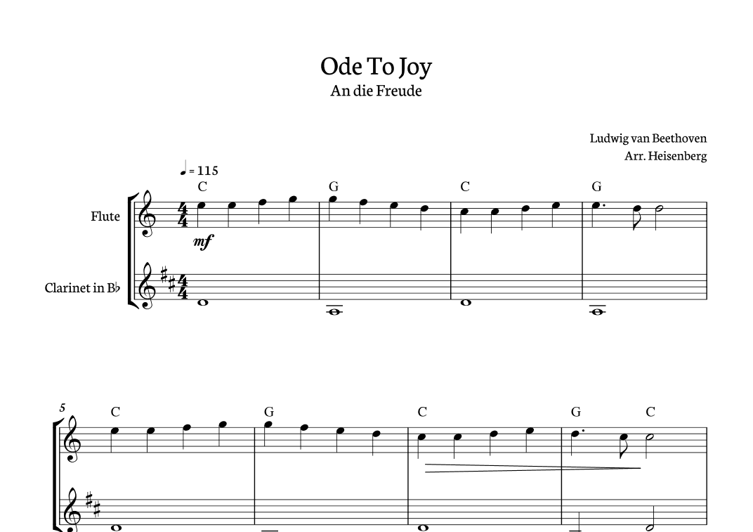 Ode to Joy for flute and clarinet duo (arr. Heisenberg)