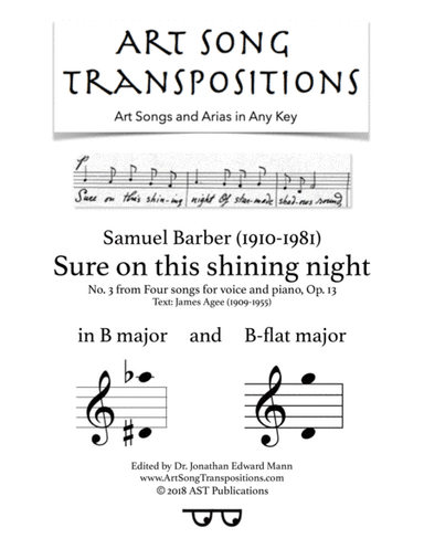 Sure On This Shining Night, Op. 13, No. 13 (arr. ArtSongTranspositions.com)