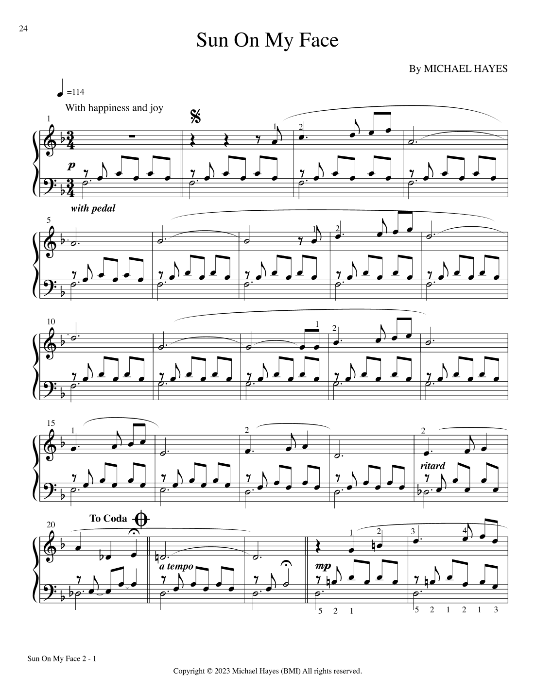 Sun On My Face - From 24 Short Piano Pieces in All Keys