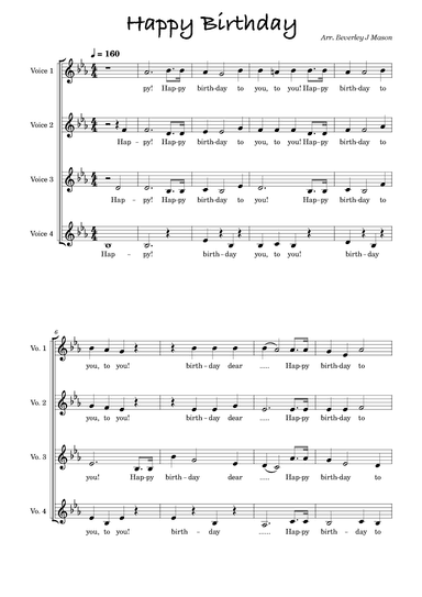 Happy Birthday (arr. Beverley J Mason)