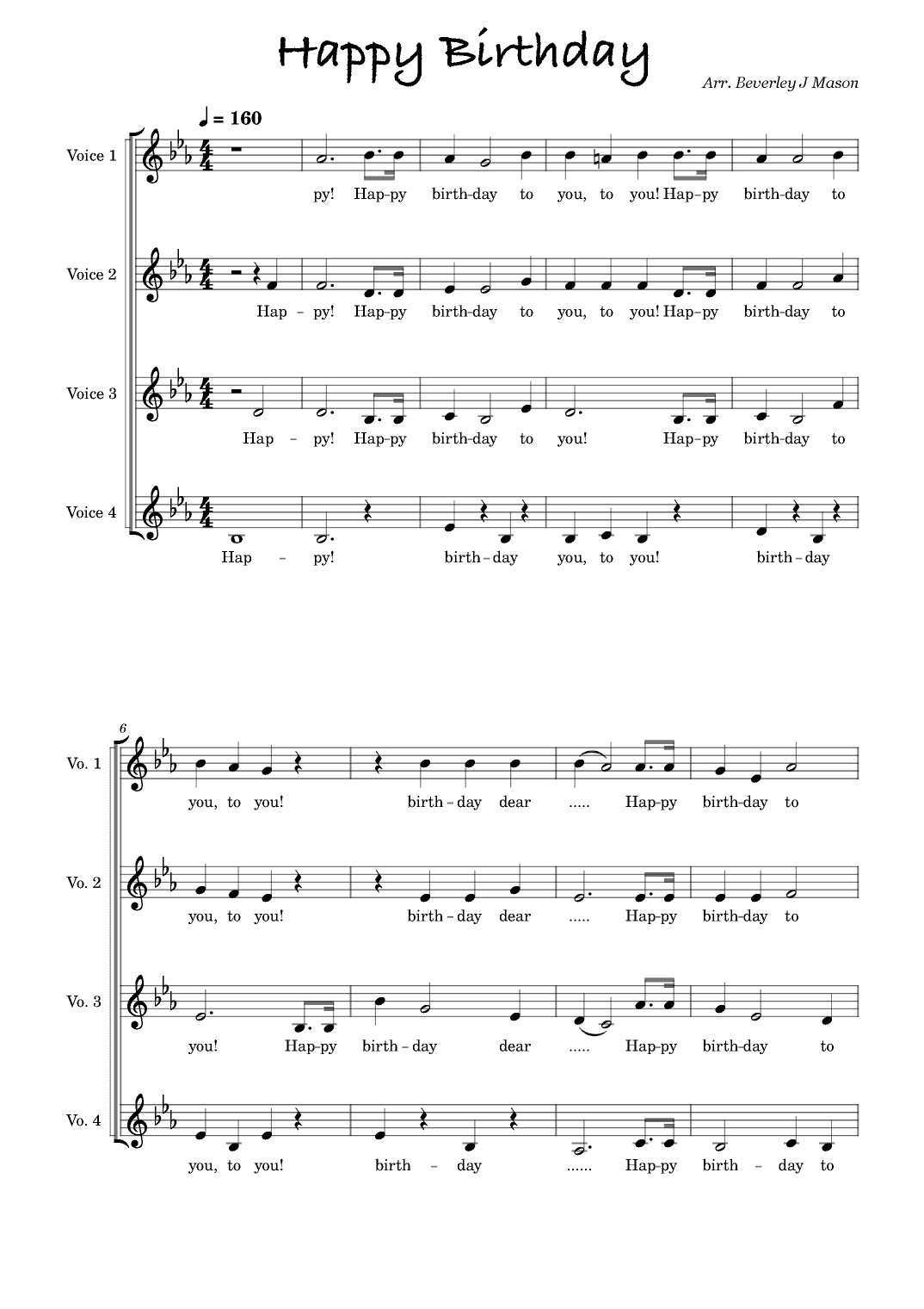 Happy Birthday (arr. Beverley J Mason)