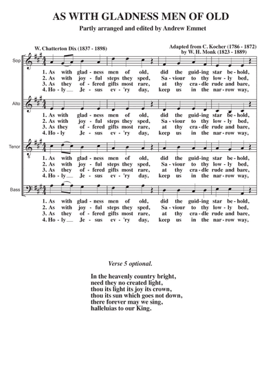 As With Gladness Men Of Old A Cappella SATB (arr. Andrew Emmet)