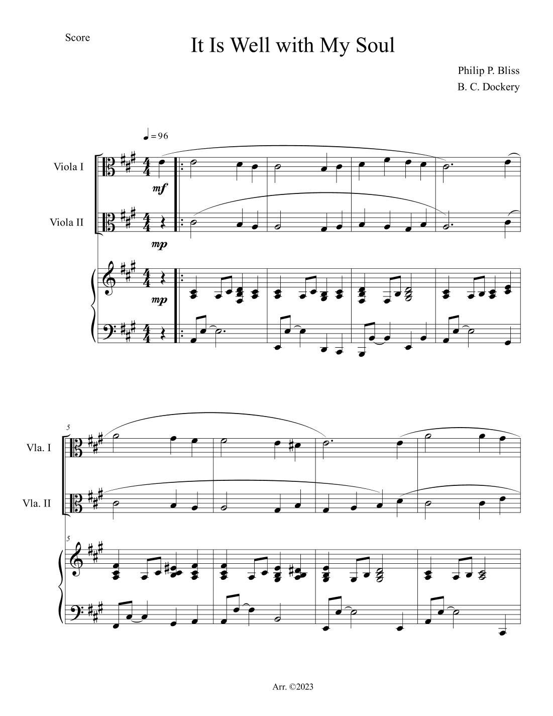 It Is Well with My Soul (Viola Duet with Piano Accompaniment) (arr. B. C. Dockery)