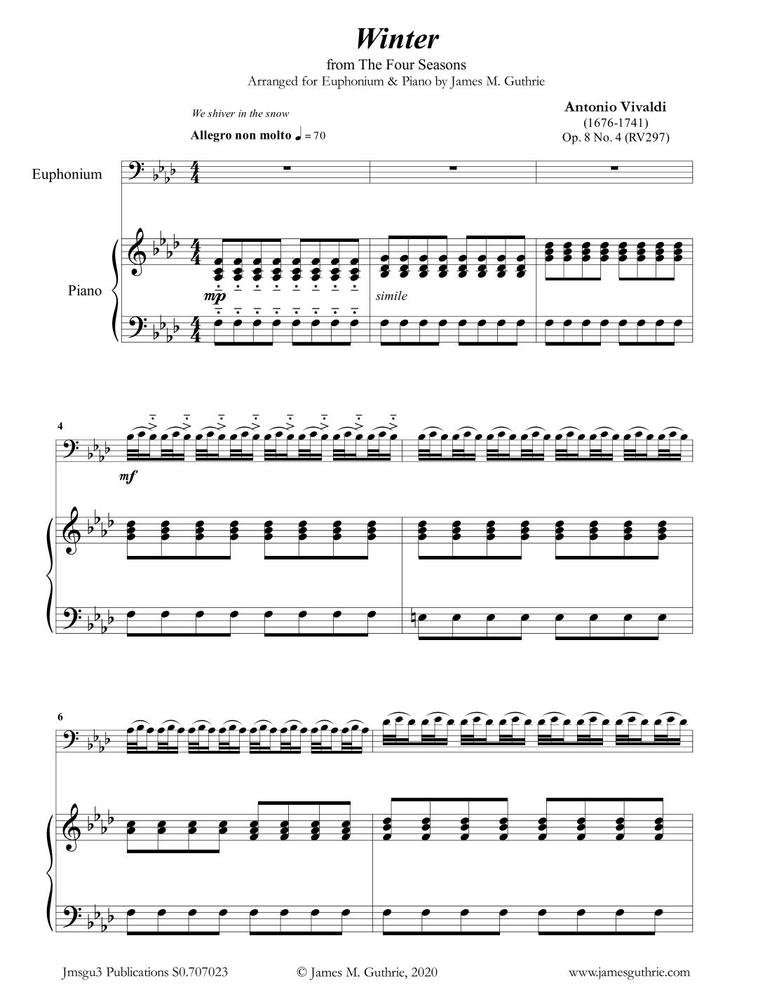 Vivaldi: Winter from the Four Seasons for Euphonium & Piano (arr. James M. Guthrie, ASCAP)