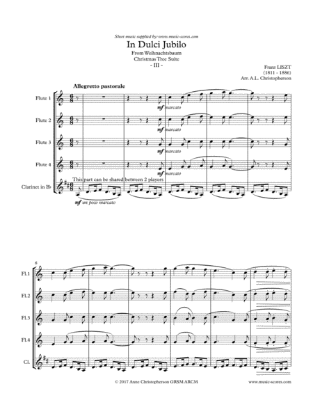 In Dulci Jubilo - 4 Flutes and Clarinet (arr. Anne L Christopherson GRSM ARCM)