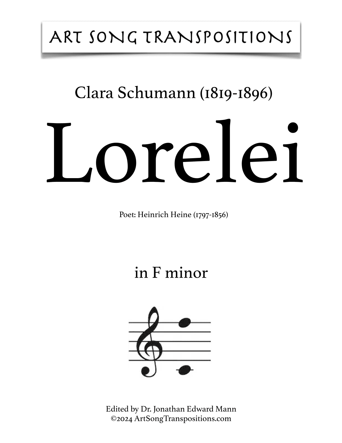 SCHUMANN: Lorelei (transposed to F minor) (arr. ArtSongTranspositions.com)