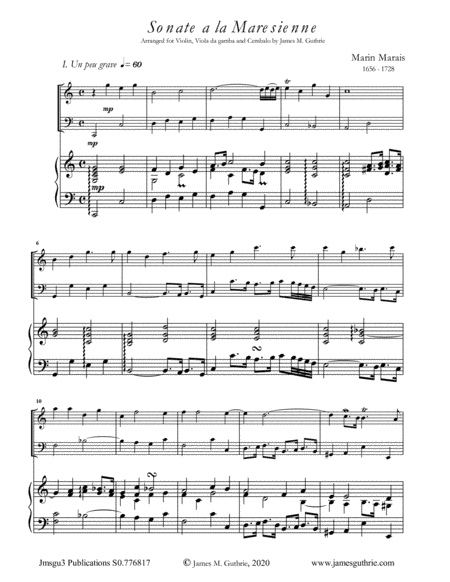 Marais: Sonata Maresienne for Violin, Viola da Gamba & Harpsichord (arr. James Guthrie, ASCAP)
