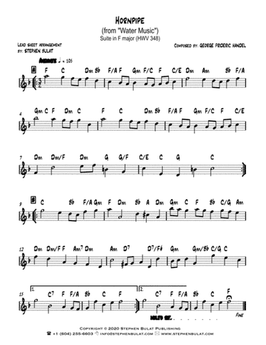 Hornpipe (from "Water Music") (Handel) - Lead sheet in original key of F (arr. Stephen Bulat)