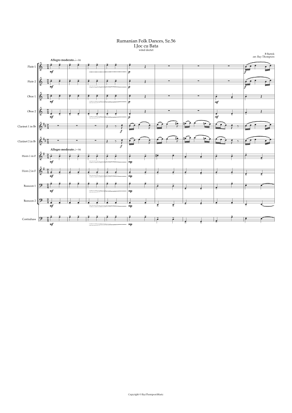 Bartók: Rumanian Folk Dances Sz.56 (Complete) -symphonic wind dectet (arr. Ray Thompson)