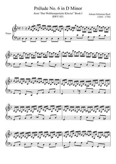 Prelude No. 6 BWV 851 in D Minor (arr. Zachary Corbett)