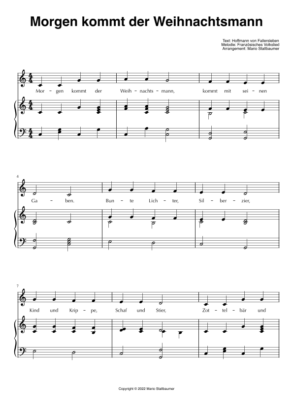 Morgen kommt der Weihnachtsmann (arr. Mario Stallbaumer)