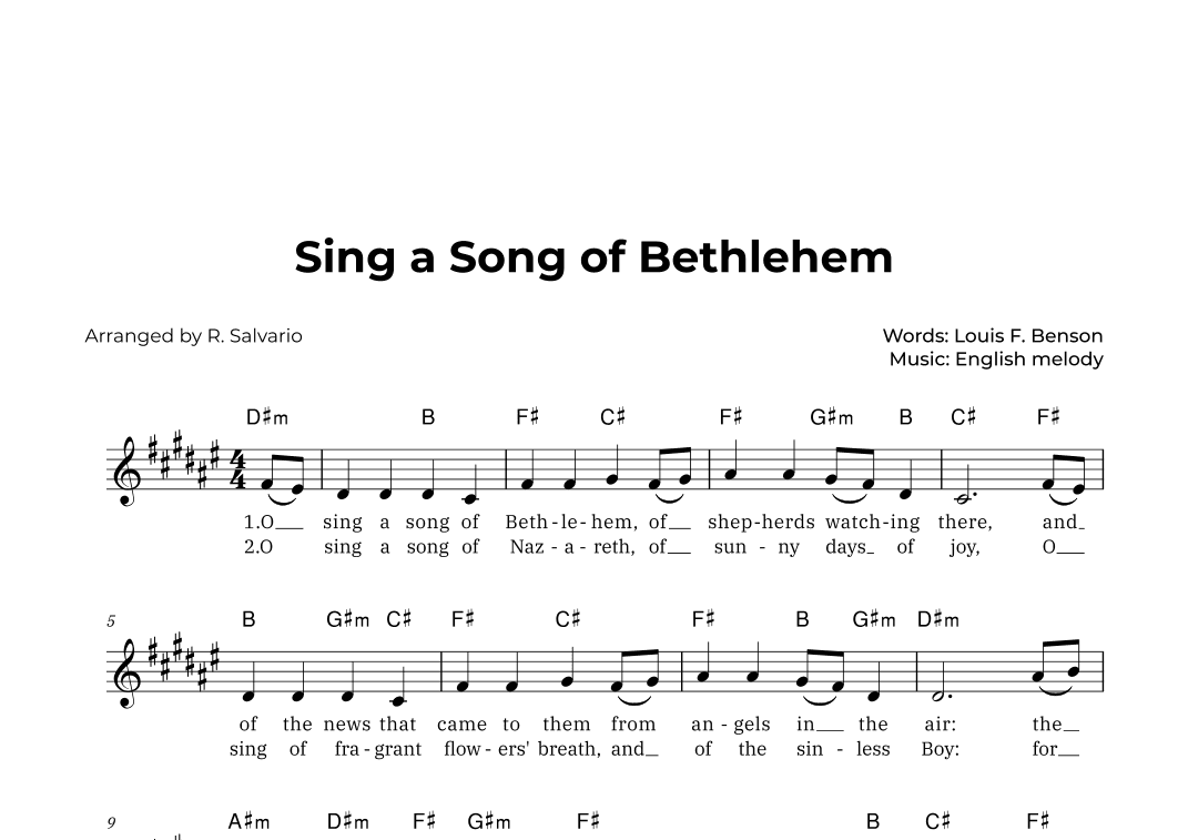 Sing a Song of Bethlehem (Key of D-Sharp Minor) (arr. R. Salvario)
