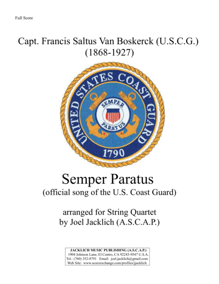 Semper Paratus (Official Song of the U. S. Coast Guard) for String Quartet (arr. Joel Jacklich (ASCAP))