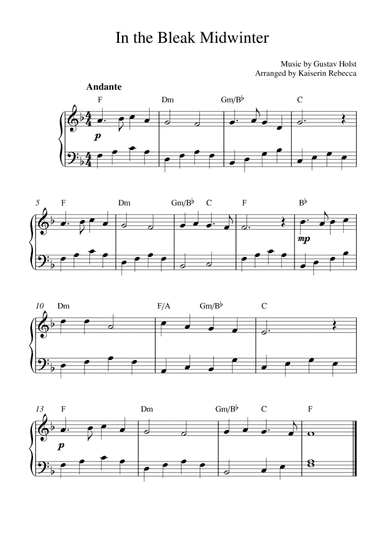 In the Bleak Midwinter (for piano solo with chords) (arr. Kaiserin Rebecca)