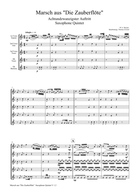 The Magic Flute, Mozart, March - Sax Quintet (arr. Thomas H. Graf)