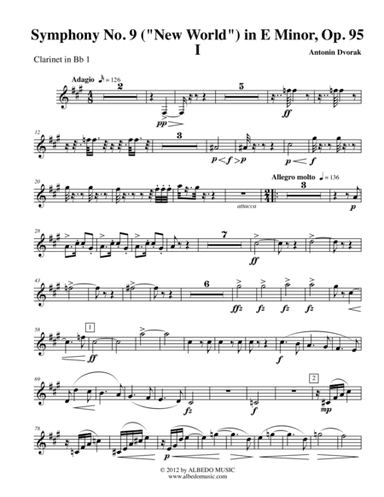 Dvorak Symphony No. 9, New World, Movement I - Clarinet in Bb 1 (Transposed Part), Op.95 (arr. Doug Clyde)