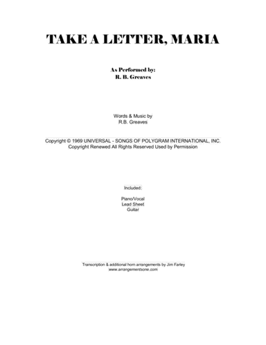 Take A Letter, Maria (arr. Jim Farley www.arrangementsone.com)