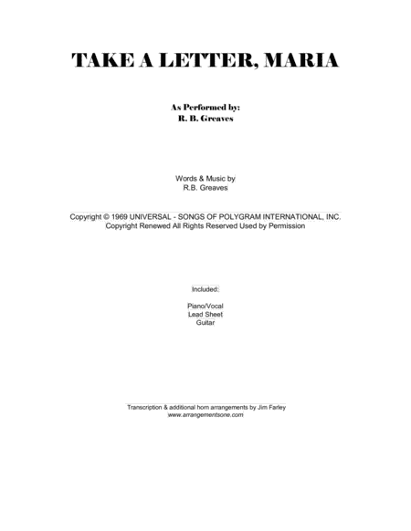 Take A Letter, Maria (arr. Jim Farley www.arrangementsone.com)
