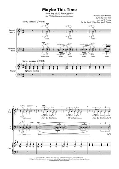 Maybe This Time (arr. Christopher Fossey (for the South Wales Gay Men's Chorus))