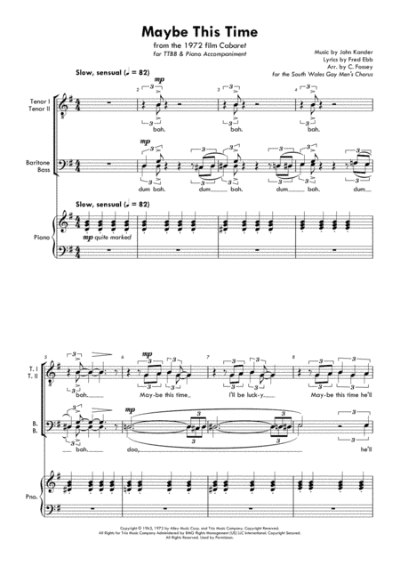 Maybe This Time (arr. Christopher Fossey (for the South Wales Gay Men's Chorus))