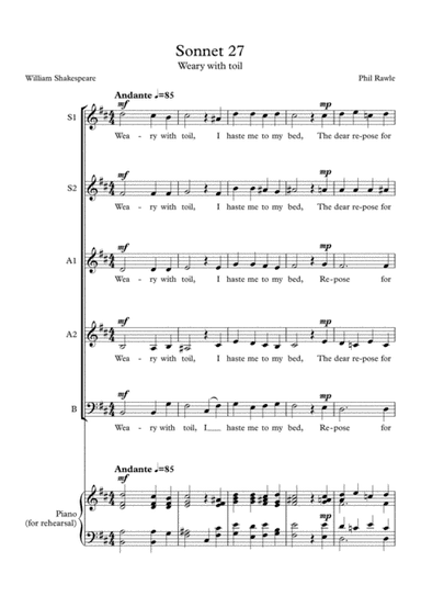 Sonnet 27 - Weary With Toil - Choir SSAAB