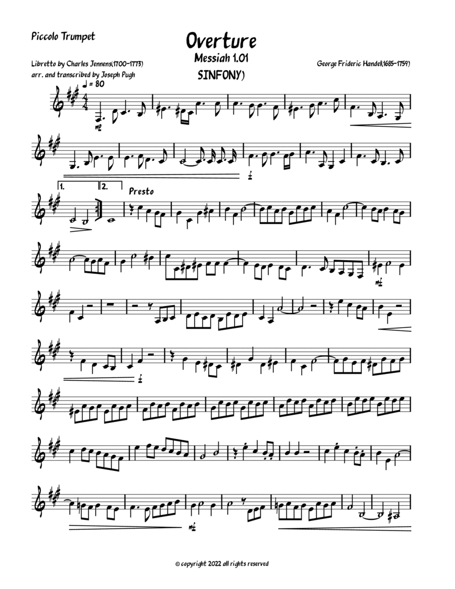 Messiah 1.01 Overture (Brass Quintet) (arr. Joseph Pugh)