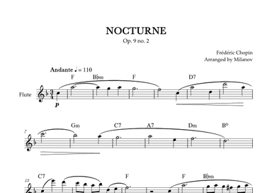 Chopin Nocturne op. 9 no. 2 | Flute | F Major | Chords | Easy beginner (arr. Milanov)