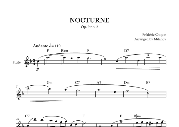 Chopin Nocturne op. 9 no. 2 | Flute | F Major | Chords | Easy beginner (arr. Milanov)