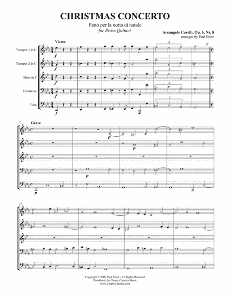 Christmas Concerto Op. 6, No. 8 for Brass Quintet (arr. Paul Erion)
