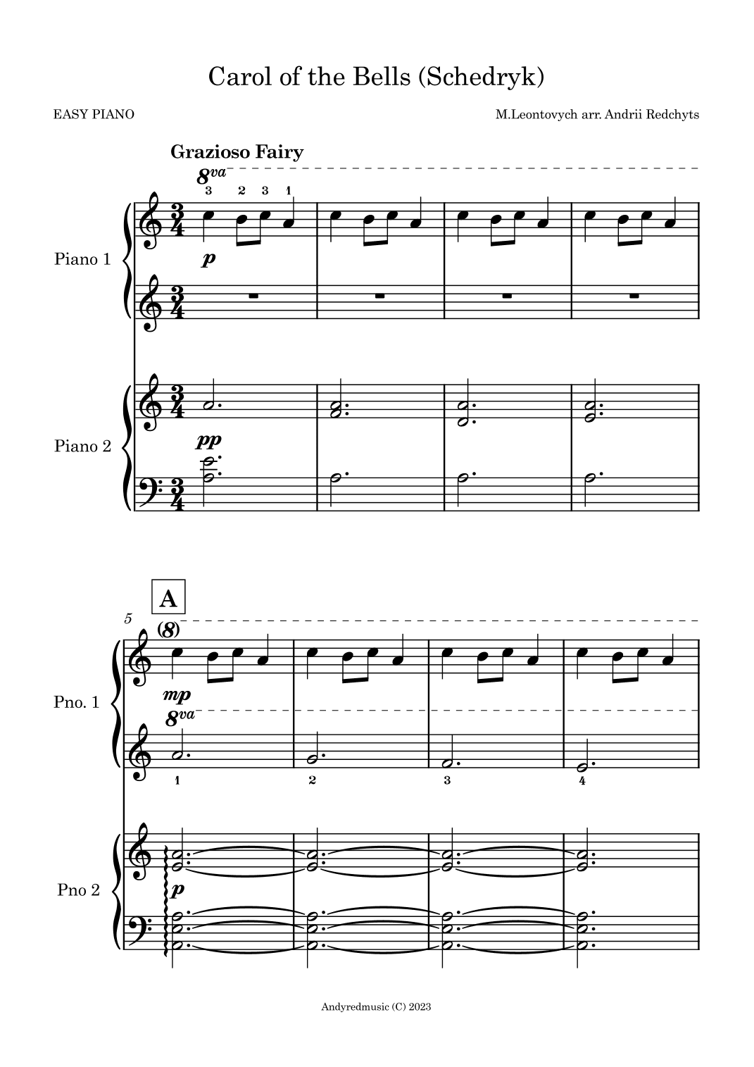 Schedryk Carol of the Bells 4 hands (arr. Andrii Redchyts)