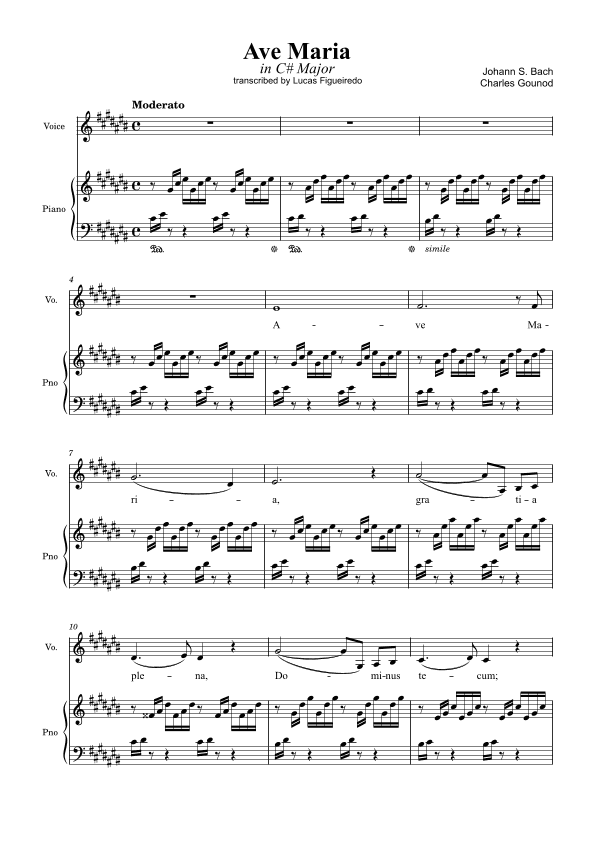 Ave Maria (Bach-Gounod) in C# Major for Piano and Voice (arr. Lucas Figueiredo)