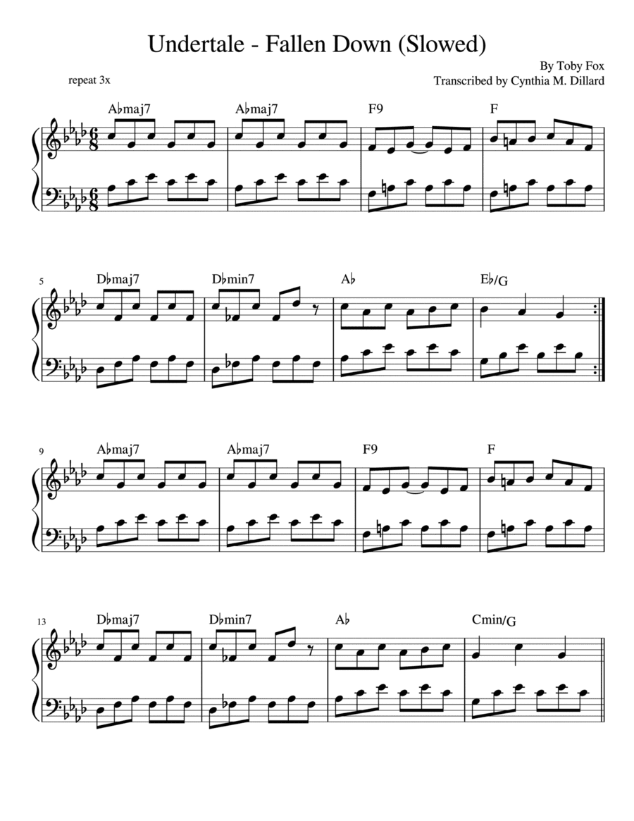 Fallen Down (from Undertale) (arr. Transcription by Cynthia M. Dillard)