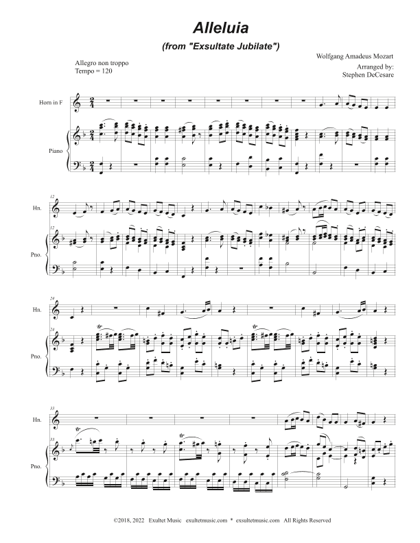 Alleluia (from "Exsultate, Jubilate") (French Horn solo and Piano) (arr. Stephen DeCesare)
