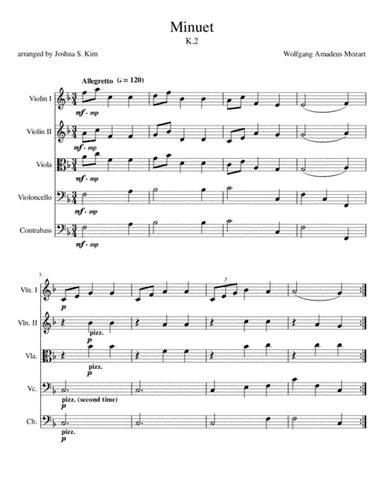 Minuet in F for String Orchestra (K. 2) (arr. Joshua Jun S. Kim)