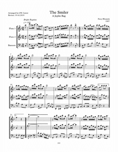The Smiler - Joplin Rag, by Percy Wenrich (1907), arranged for 2 Flutes & Bassoon (arr. J.W. Carter)