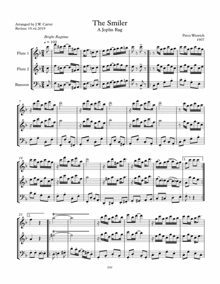 The Smiler - Joplin Rag, by Percy Wenrich (1907), arranged for 2 Flutes & Bassoon (arr. J.W. Carter)