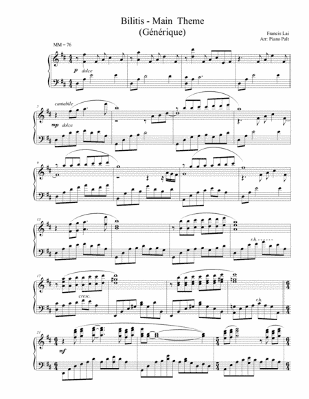 Bilitis (theme From) (arr. Piano Palt)