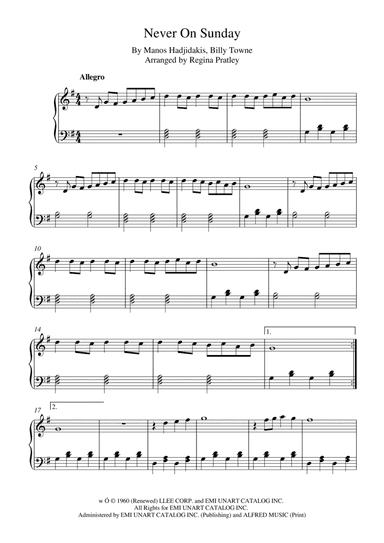 Never On Sunday (arr. Regina Pratley)