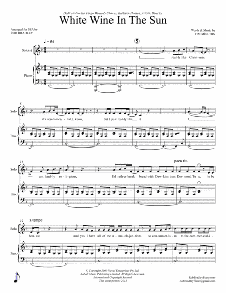 White Wine In The Sun (arr. Rob Bradley)