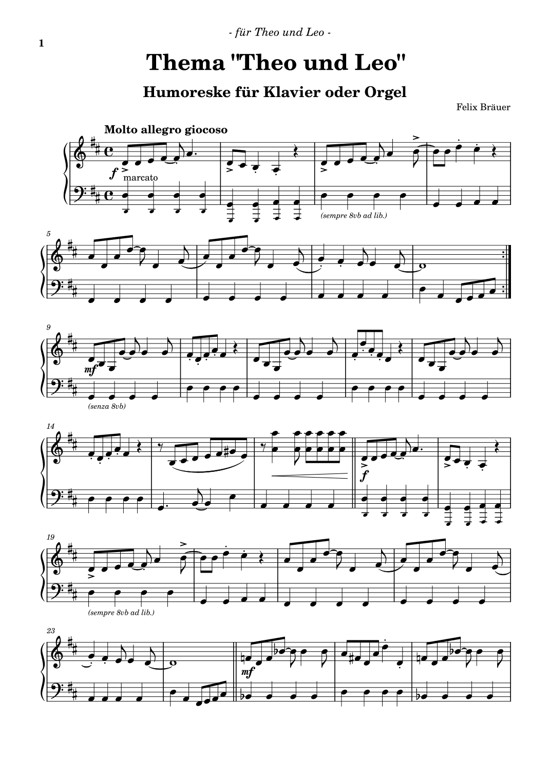 Thema Theo und Leo (Humoreske) für Klavier oder Orgel