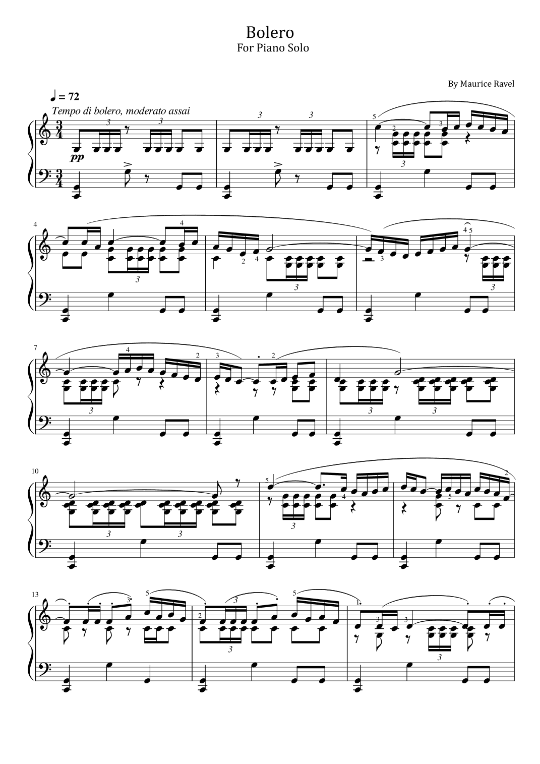 M. Ravel - Bolero - For Piano Solo (arr. poon)