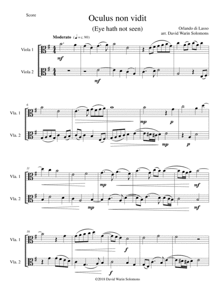 Oculus non vidit (Eye hath not seen) arranged for 2 violas (arr. David Warin Solomons)
