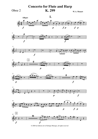 Wolfgang Amadeus Mozart: Concerto for flute and harp, K. 299, oboe 2 part (arr. Musik Fabrik Music Publishing)