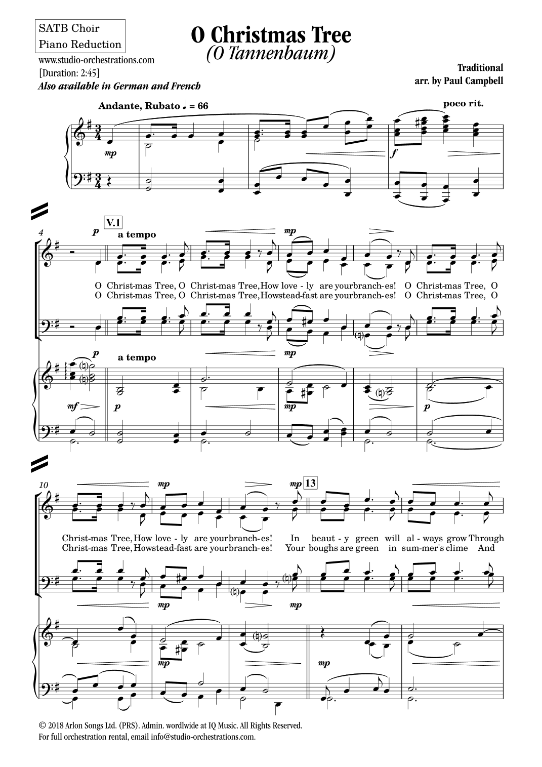 O Christmas Tree (O Tannenbaum) (arr. Paul Campbell / Studio Orchestrations)